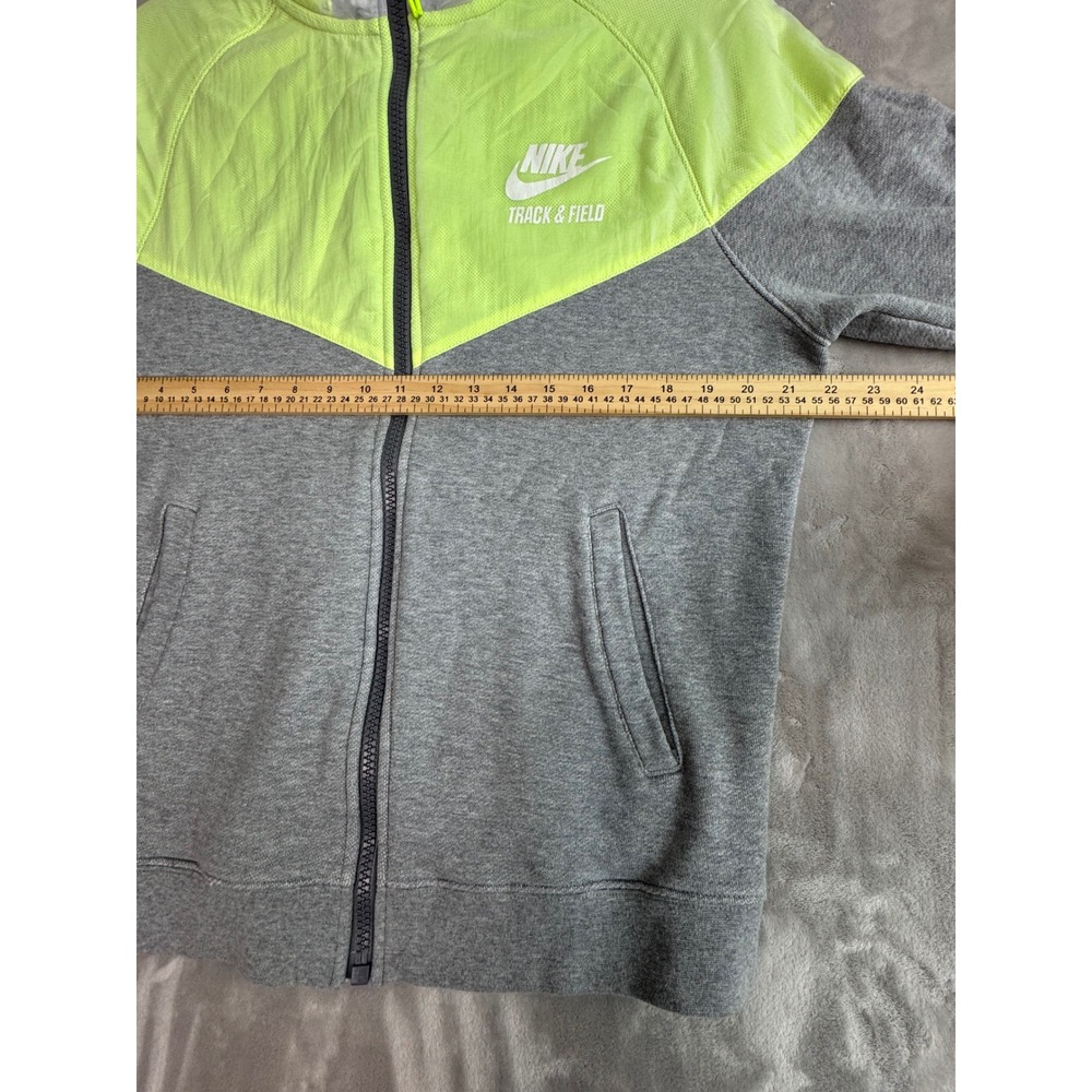 Nike Track & Field Mens Full Zip Hoodie Gray Neon Yellow 645519-063‎ Size L